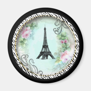 Aimant Tour Eiffel rose roses et zèbre imprimé