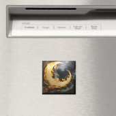 Aimant Tourbillon Abstrait Or Noir Lune Moderne (In Situ (Lave-vaisselle))