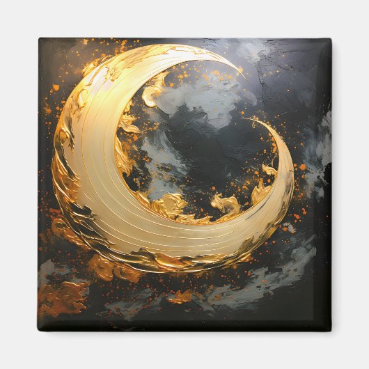 Aimant Tourbillon Abstrait Or Noir Lune Moderne (Devant)