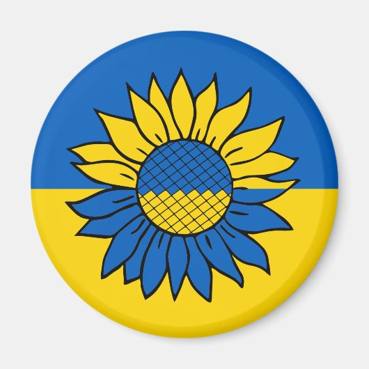 Aimant Tournesol devant le drapeau ukrainien (Devant)