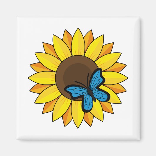 Aimant Tournesol et papillon bleu (Devant)