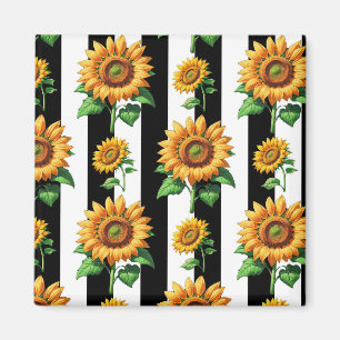 Aimant Tournesol Floral Bandes Noires et Blanches