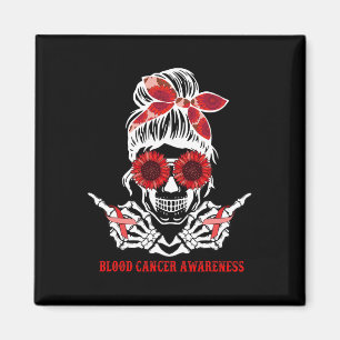 Aimant Tournesol Messy Bun Crâne Rouge Ruban Cancer du sa