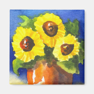 Aimant Tournesols en pot d'argile
