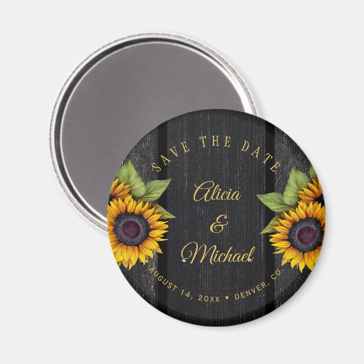 Aimant Tournesols rustiques chic grange bois mariage enre (Recto/Verso)