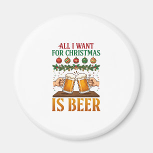 Aimant Tout ce que Noël veut, c'est des mugs à bière Orne