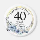 Aimant Tout Mariage (40) Élégant Anniversaire Floral Bleu (Devant)