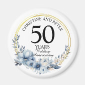 Aimant Tout Mariage (50) Élégant Anniversaire Floral Bleu (Devant)