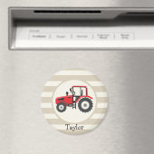 Aimant Tracteur Red Farm sur Tan Stripes (In Situ (Lave-vaisselle))