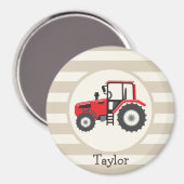 Aimant Tracteur Red Farm sur Tan Stripes (Recto/Verso)