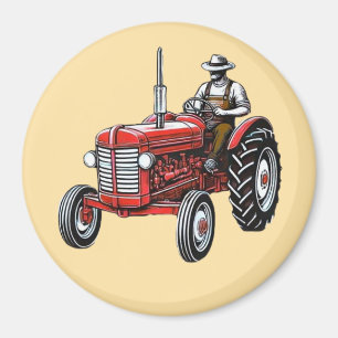 Aimant Tracteur rouge vintage