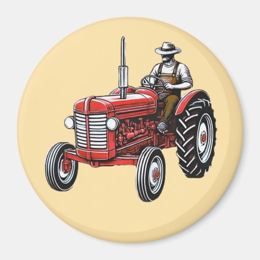 Aimant Tracteur rouge vintage (Devant)