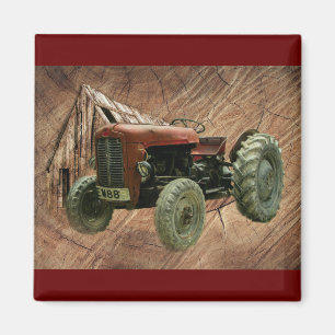 Aimant Tracteur rouge vintage Rustic Barn Shop