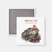 Aimant Train à vapeur vintage Noël traditionnel (Recto/Verso)