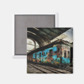 Aimant Train abandonné avec Graffiti Urban Street Art (Recto/Verso)