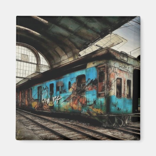 Aimant Train abandonné avec graffitis Art de rue urbain (Devant)