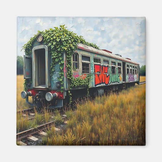Aimant Train abandonné recouvert de lierre et de graffiti (Devant)