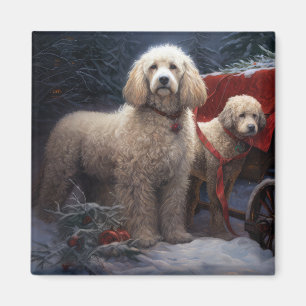Aimant Traîneau enneigé de caniche décoration de Noël