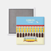 Aimant Tramway jaune de Lisbonne style vintage (Recto/Verso)