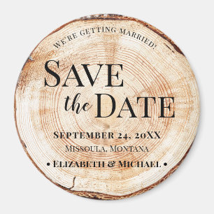 Aimant Tranche d'arbre au veinage de bois Save the Date