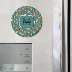 Aimant Tranches de pizza cool vintage motif turquoise Mon