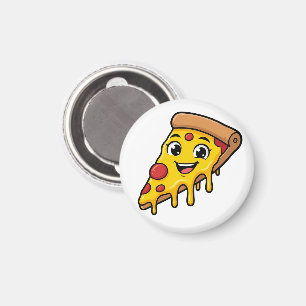 Aimant Tranches de pizza drôle et heureuse avec fromage e