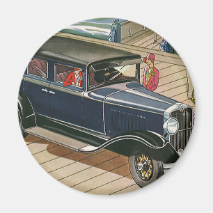 Aimant Transport vintage, voiture sur le quai au bord de