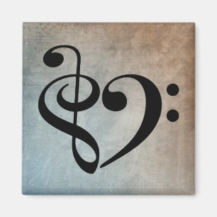 Aimant Treble Clef Bass Clef Coeur feuille Vintage musiqu