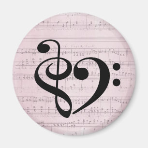 Aimant Treble Clef Bass Clef Coeur feuille Vintage musiqu