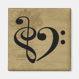 Aimant Treble Clef Bass Clef Coeur feuille Vintage musiqu
