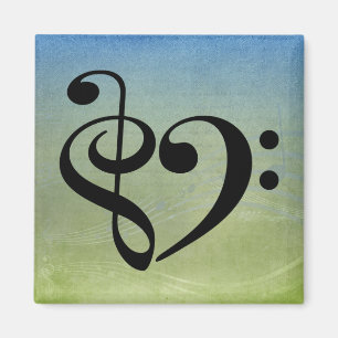 Aimant Treble Clef Bass Clef Coeur feuille Vintage musiqu