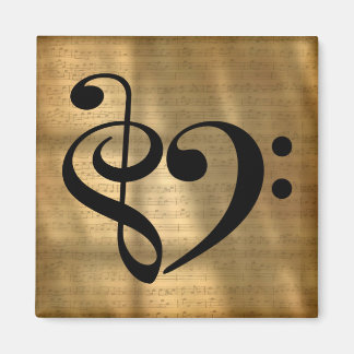 Aimant Treble Clef Bass Clef Hearf Golden Sheet Music