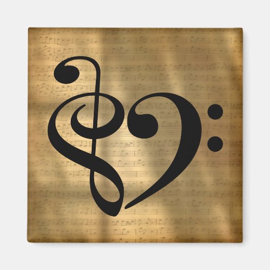 Aimant Treble Clef Bass Clef Hearf Golden Sheet Music (Devant)