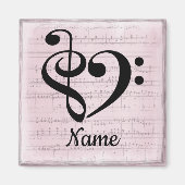 Aimant Treble Clef Bass Clef Music Coeur Customisé (Devant)