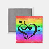 Aimant Treble Clef Bass Clef Musical Heart Rainbow Stripe (Recto/Verso)