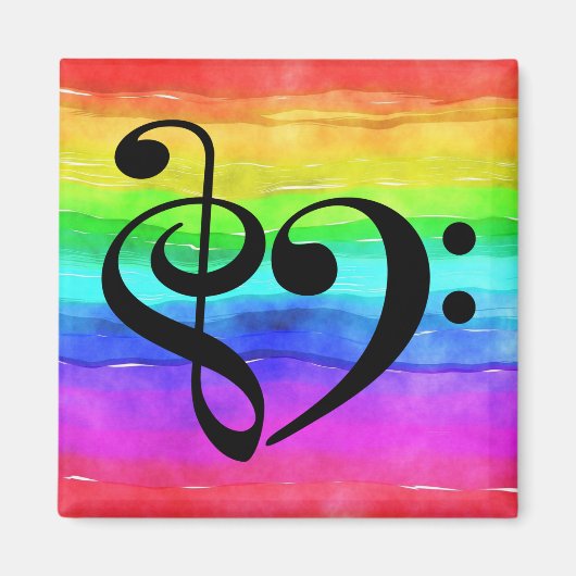 Aimant Treble Clef Bass Clef Musical Heart Rainbow Stripe (Devant)