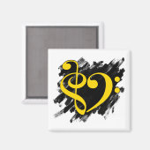 Aimant Treble et Bass Clef Musical Coeur Jaune (Recto/Verso)