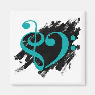Aimant Treble et Bass Clef Musical Coeur Turquoise