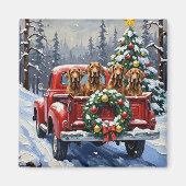 Aimant Treeing Walker Coonhound Christmas Red Truck (Devant)