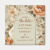Aimant Trendy Boho Rust Beige Olive Floral Save the Date (Devant)