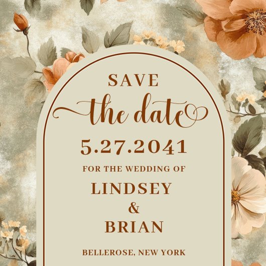 Aimant Trendy Boho Rust Beige Olive Floral Save the Date