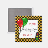 Aimant Trendy Race Car Checkers Baby shower garçon (Recto/Verso)
