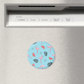 Aimant Trendy Tropical Flamingo & Watermelon Pattern (In Situ (Lave-vaisselle))