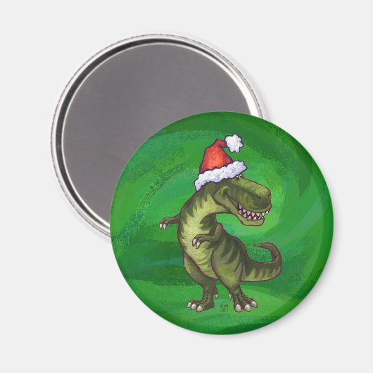 Aimant TRex à Santa Hat sur Green (Recto/Verso)