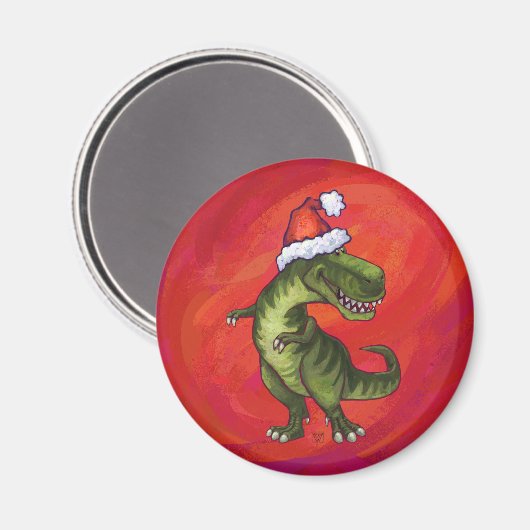 Aimant TRex Dino à Santa Hat sur Red (Recto/Verso)