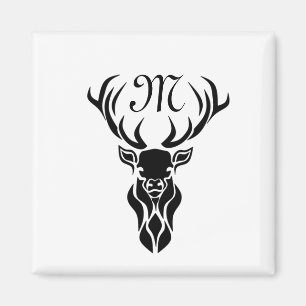 Aimant Tribal Black Stag Silhouette Monogramme