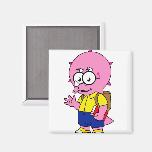 Aimant Tricératops Nerd Avec Sac À Dos Et Manuel. (Recto/Verso)