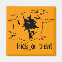 Trick or Treat Witch on Broom avec chauves-souris