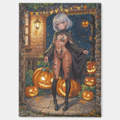 Aimant Trick or Treater, courageuse fille en costume d'Ha (Recto)