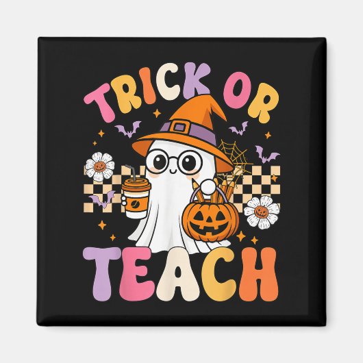 Aimant Trick Ou Enseigner Cute Ghost Coffee Citrouilles H (Devant)